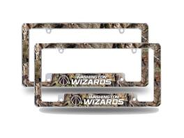 Rico Industries - Washington Wizards Chrome Metal (Set of 2) License Plate Frames with Bold Mossy Oak Camouflaged Camo Design - Multi