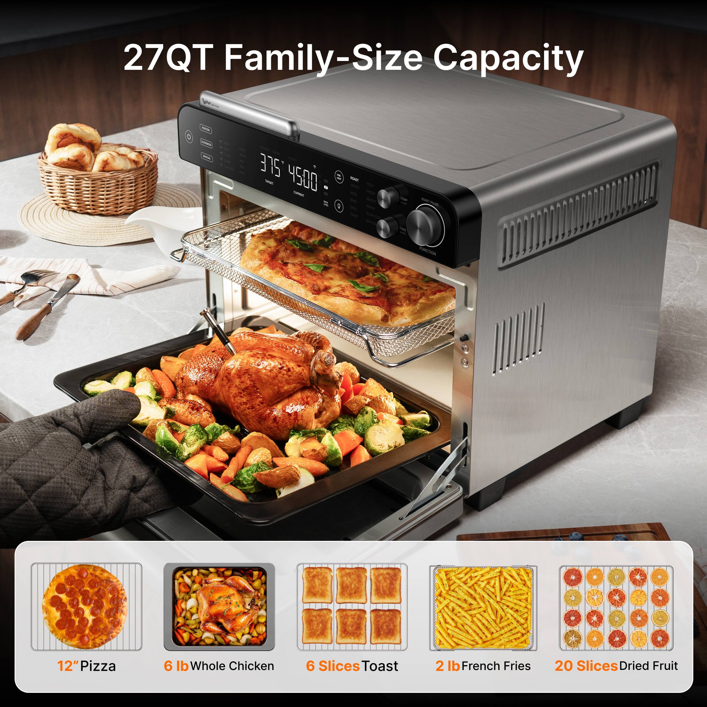 Typhur Sync Oven 12 in 1 Air Fryer Oven, 27QT XL with Wireless