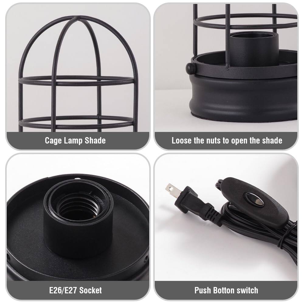 - Cage Lamp Shade
- Loose the nuts to open the shade
- E26/E27 Socket
- Push Button switch