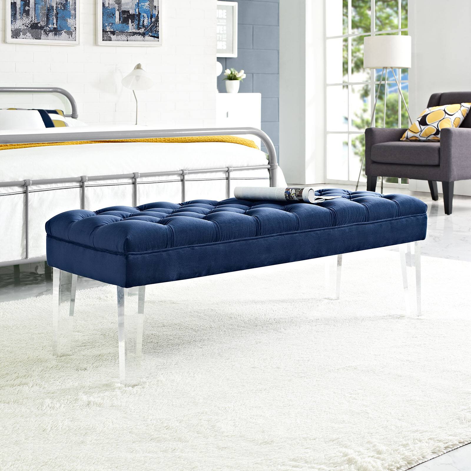 Left. Modway - Valet Performance Velvet Bench by Modway - Navy.