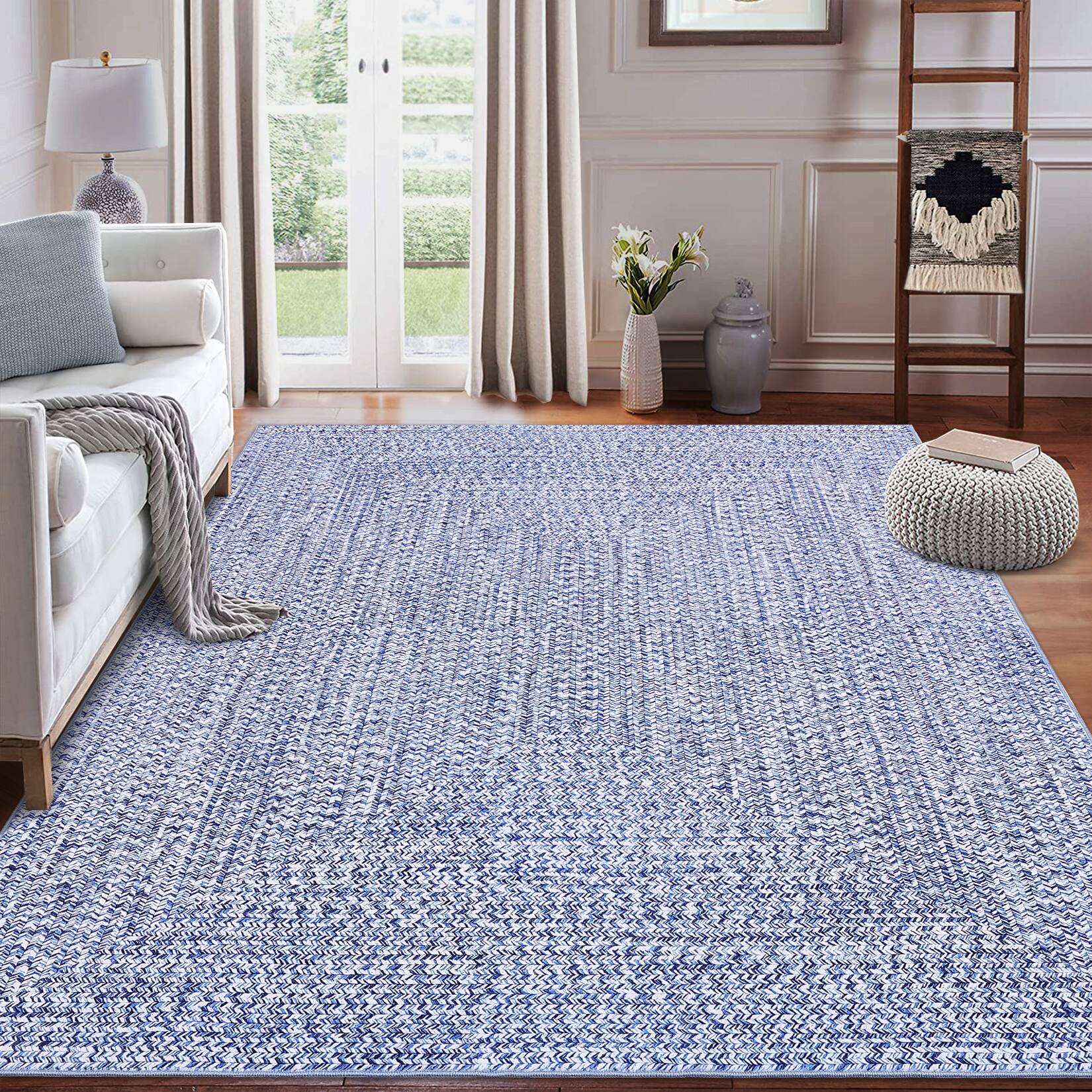 Alt View 1. Acekool - Washable 8 x 10 ft PolyesterLiving Room Rugs,Non Slip Non Shedding Home Decor Rug for Dinning Room - Blue.