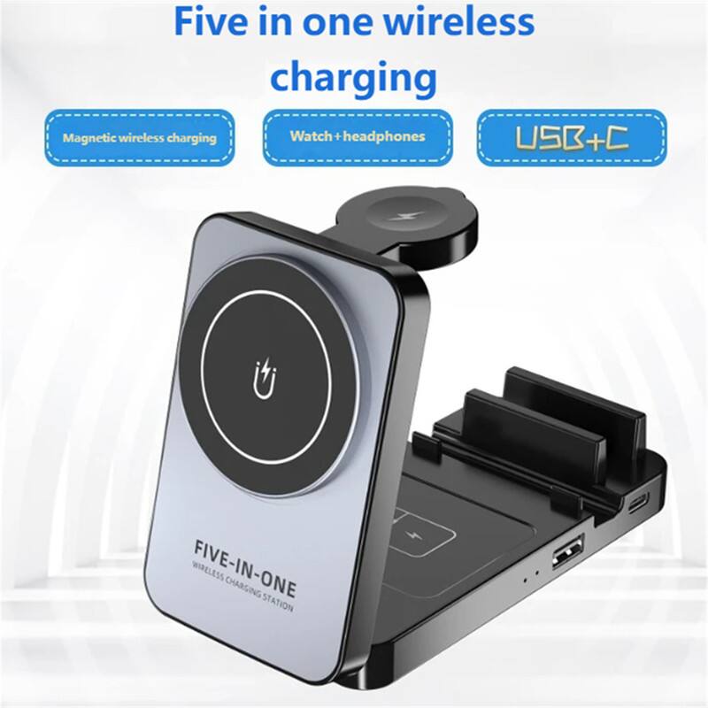 Five in one wireless charging

- Magnetic wireless charging
- Watch + headphones
- USB + C

FIVE-IN-ONE WIRELESS CHARGING STATION