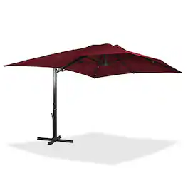 Mondawe - 10x13ft Patio Cantilever Umbrella Square Large Offset Sun Umbrella with LED Light Panel - Red