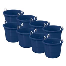 Life Story - 17 Gallon Round Open Storage Bucket with Rope Handles, 8 Pack - Blue