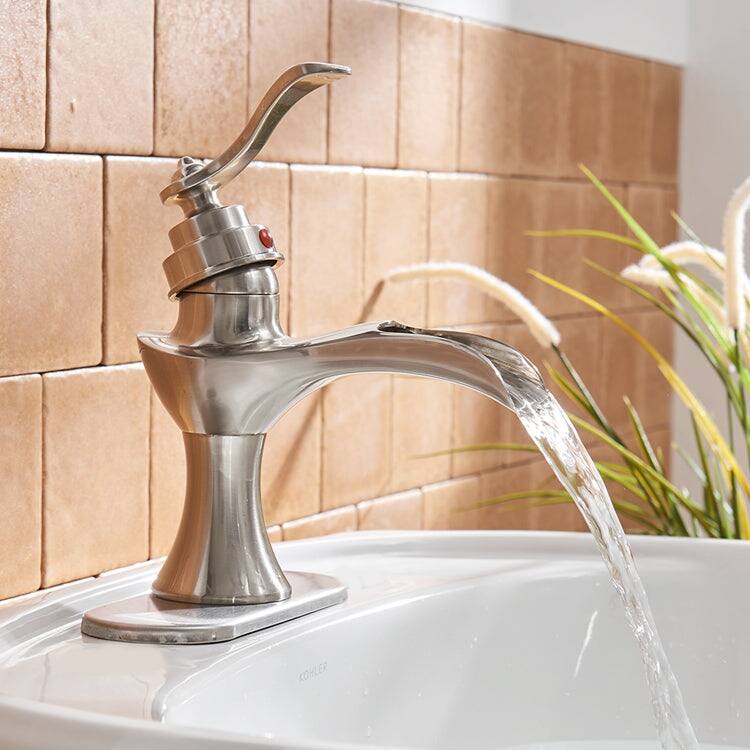 Alt View 2. Boyel Living - Single Handle Waterfall Bathroom Faucet 1-Hole with Deckplate and Pop-up Drain in Brushed Nickel - Brushed Nickel.