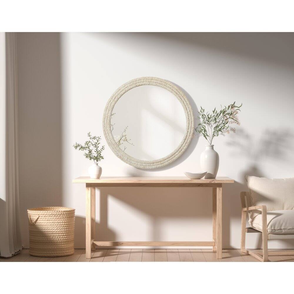 Alt View 3. Elegant Decor - Round Cornhusk Mirror 42x42 in Linen White - Linen White.