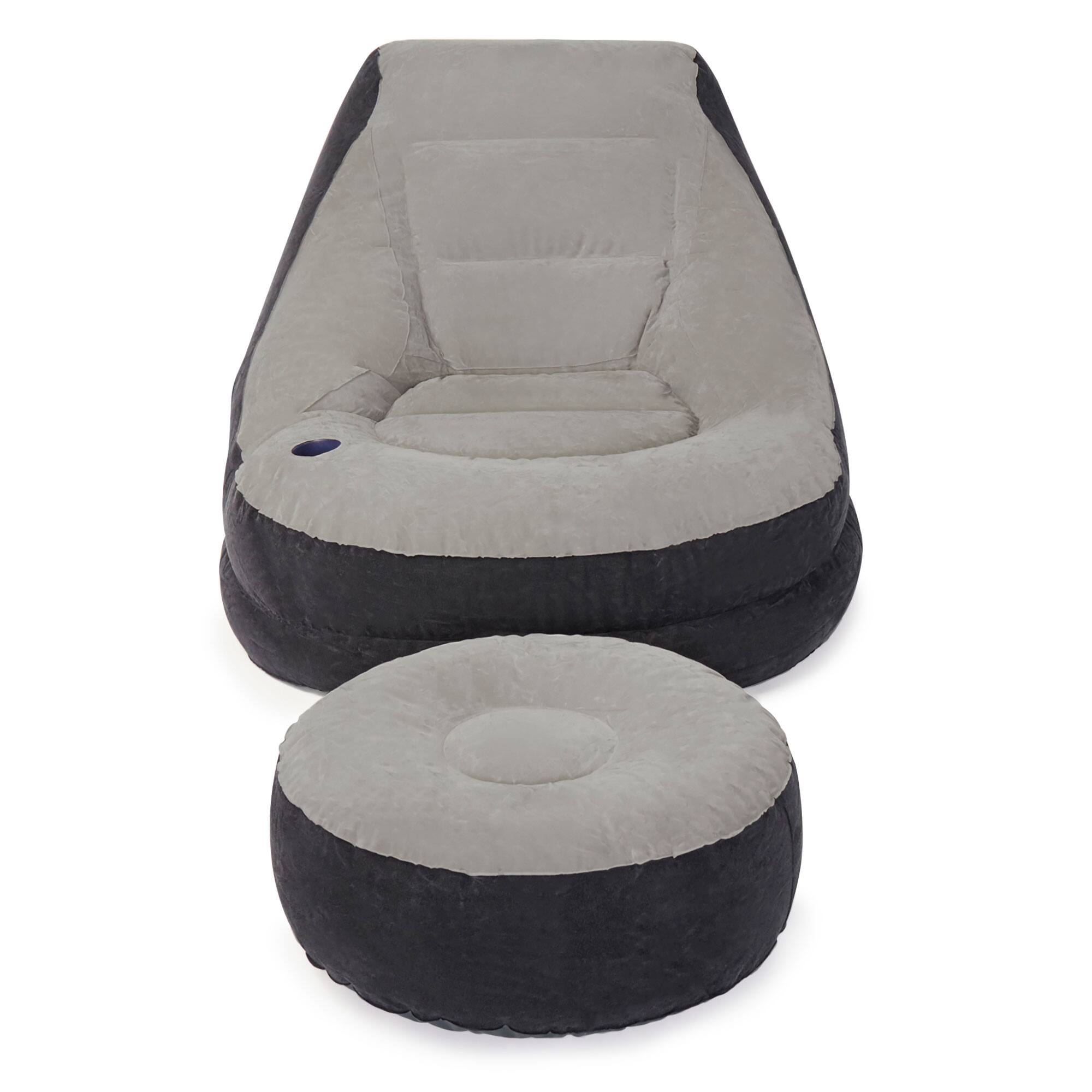 Angle. Intex - Inflatable Ultra Lounge Chair With Cup Holder And Ottoman Set - Gray.