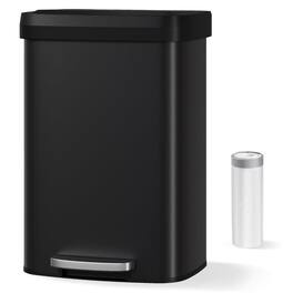 Homhougo - 50L Step-on Trash Can for Kitchen, with Liner Rim and Soft Close Plastic Lid, Stylish and Functional, Color - Black