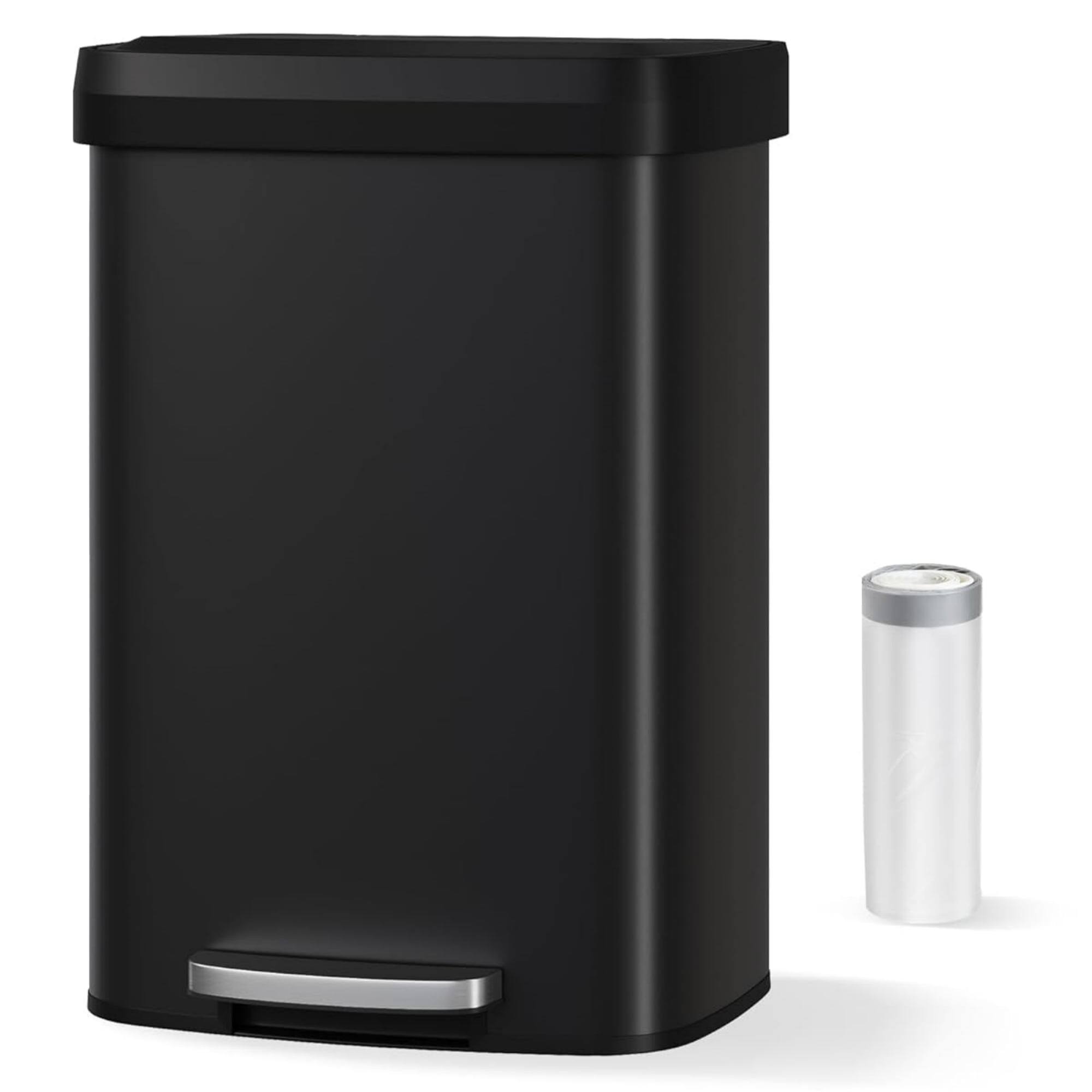 Front. Homhougo - 50L Step-on Trash Can for Kitchen, with Liner Rim and Soft Close Plastic Lid, Stylish and Functional, Black Color - Black.