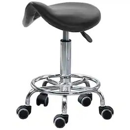 Homcom - Leather Adjustable Stool, Rolling Saddle Stool with Wheels for Massage, Spa, Clinic - Black