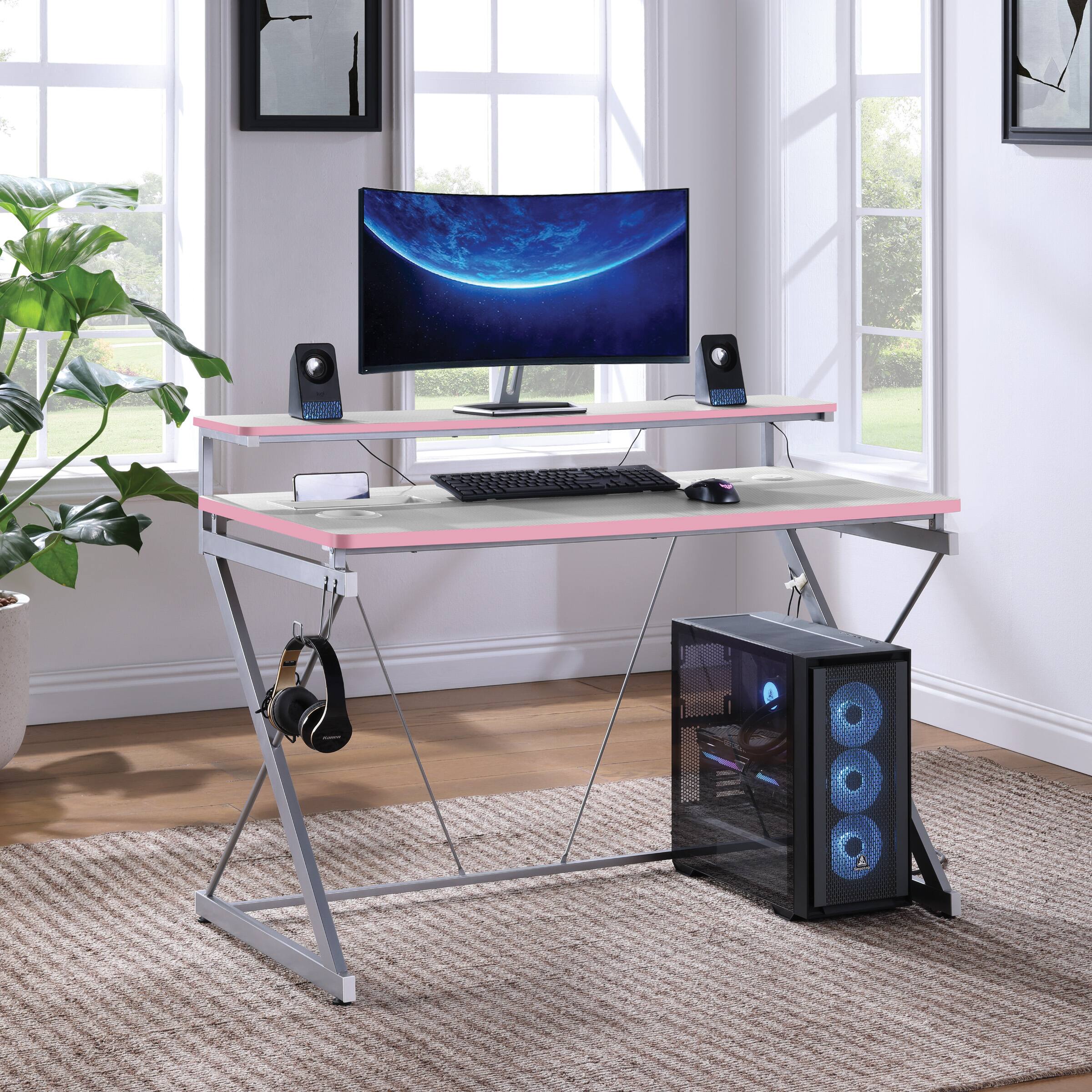 Alt View 13. OSP Home Furnishings - Emulator Gaming Desk - Pink / Carbon.