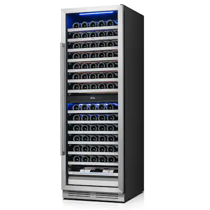 Front. Yeego - 24" Dual Zone Wine Cooler Refrigerator, 154-Bottle Wine Fridge , Stainless Steel,Built-In & Freestanding - Stainless Steel.