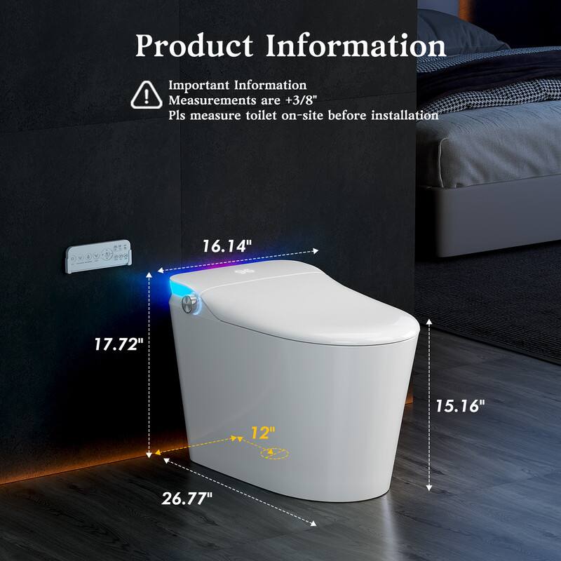 Product Information

Important Information  
Measurements are +3/8"  
Pls measure toilet on-site before installation

16.14"  
17.72"  
15.16"  
12"  
26.77"
