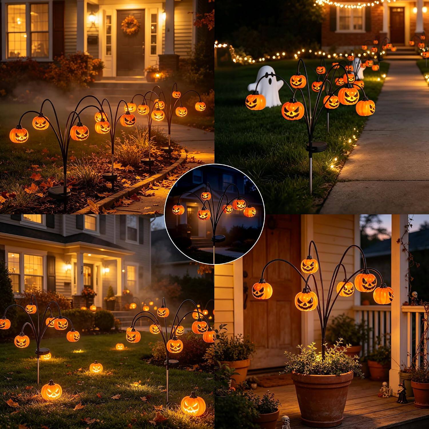 Alt View 4. Arivea - ARIVEA 2 Pack Solar Halloween Pumpkin Lights, LED Outdoor Garden Stake Lights with Auto On/Off for Yard, Lawn and Porch - orange.