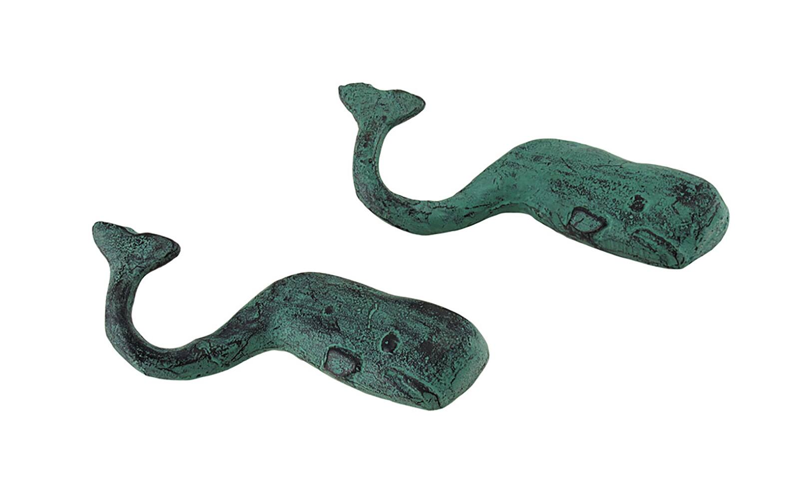 Front. SPI Home - Set of 2 Verdigris Finish Sperm Whale Cast Iron Wall Hooks - Turquoise.