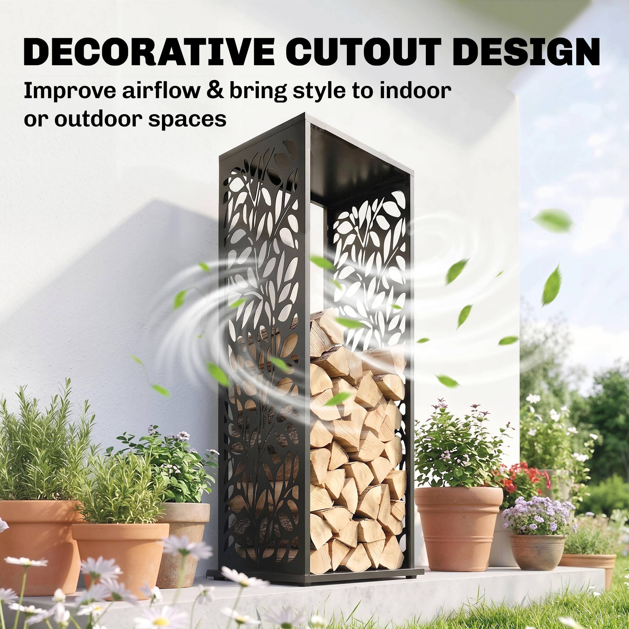 Outsunny Inch Firewood Rack Outdoor Indoor, Cutout Galvanized Steel ...