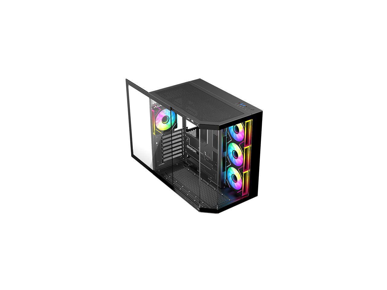 Alt View 8. DIYPC - argb-n3-bk black usb3.0/ type c tempered glass atx gaming computer case w/ - Black.