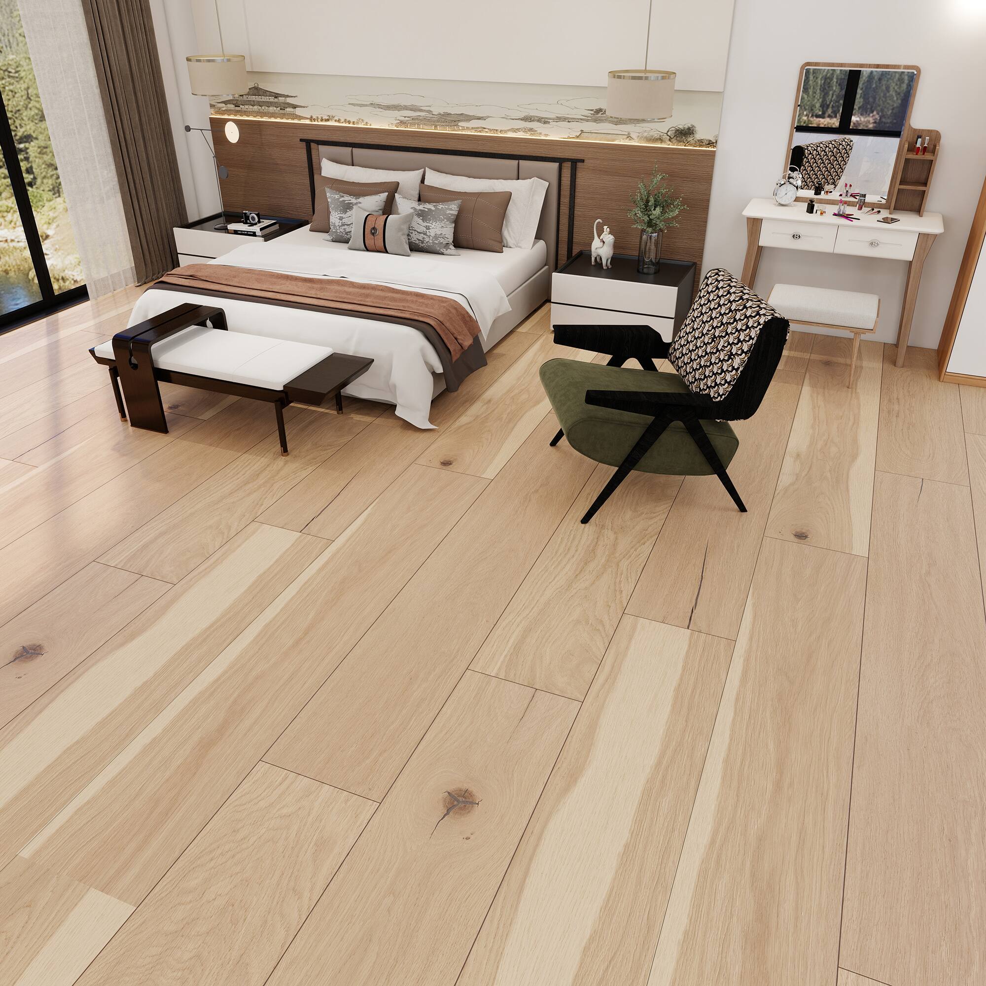 Left. Dotfloor - Superoak PLUS Laminate Flooring - 72.7"x9.6" Planks, 6 Planks/Box (27.09 sq ft/Box), 12mm Thick, AC5 Wear Rating - Vintage Oak.