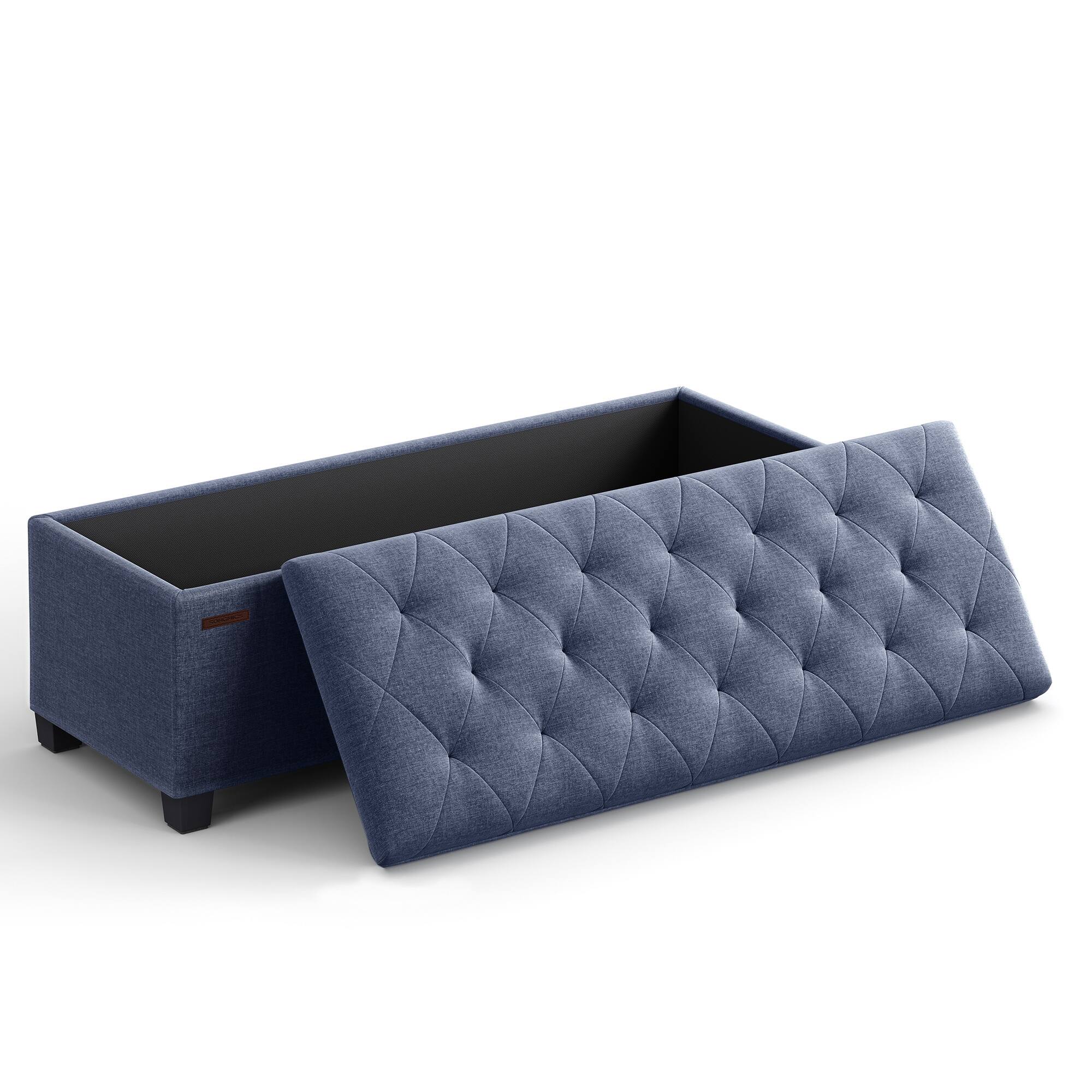 Songmics Home - Storage Ottoman Bench, Foot Rest with Legs,End of Bed Bench, Storage Chest, Load up to 660 lb, for Living Room - Light Denim Blue