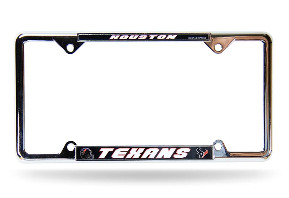 Houston Football Texans 4-Corner View Chrome Metal License Plate Frame