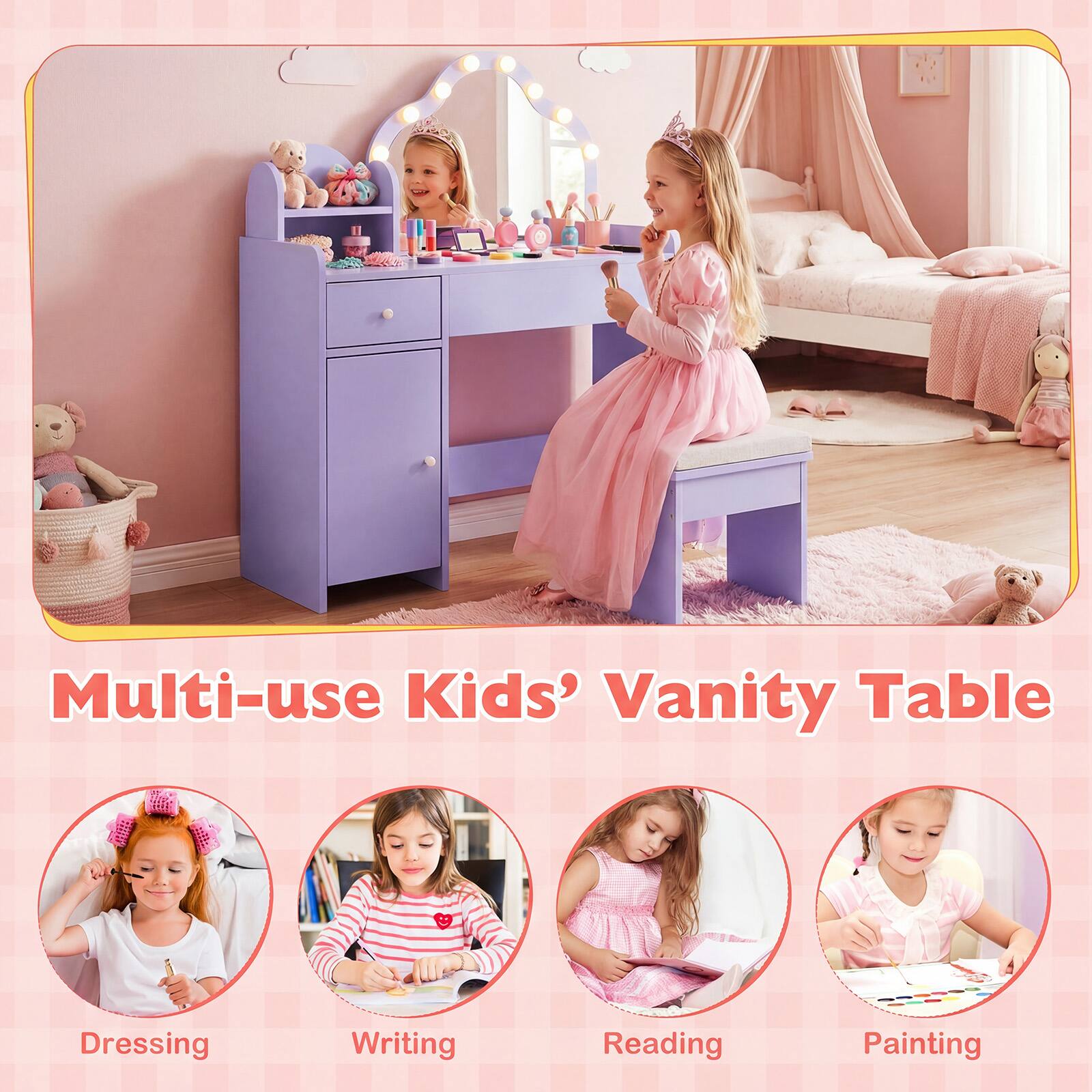 Multi-use Kids' Vanity Table

- Dressing
- Writing
- Reading
- Painting