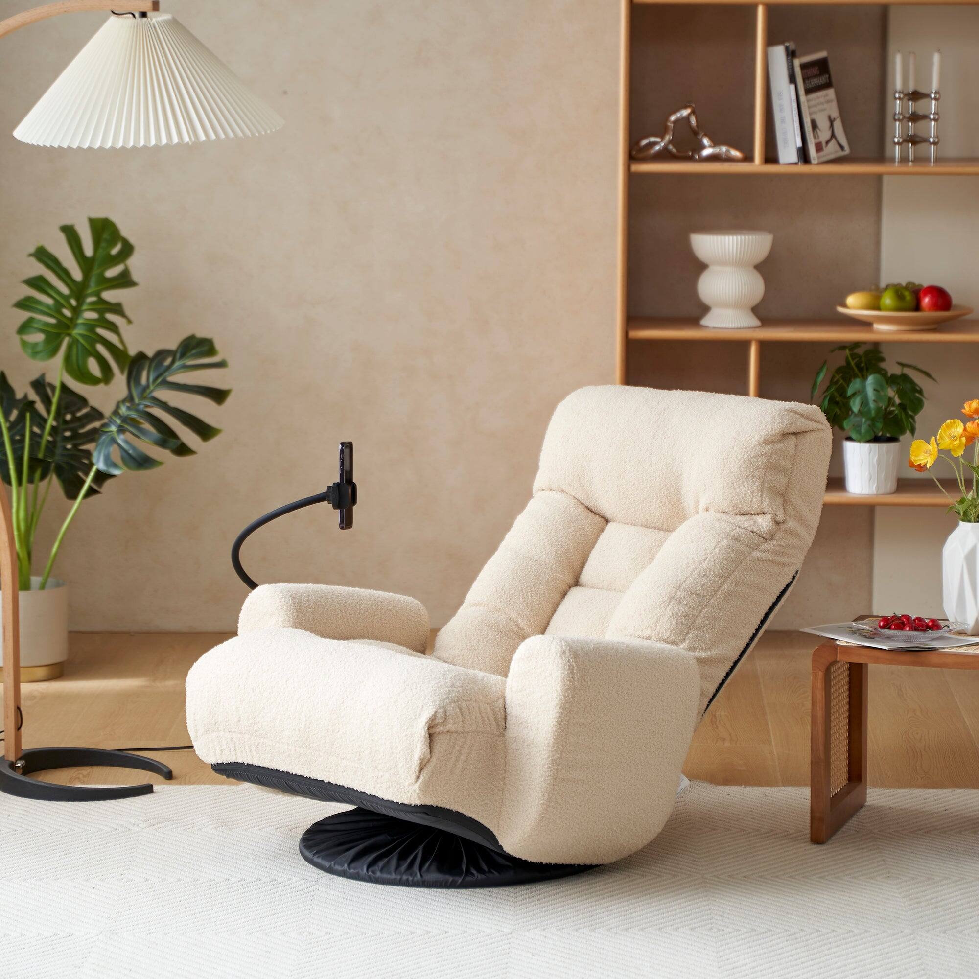 Alt View 4. Boyel Living - 360 Rotating Foldable Adjustable Floor Lounge Chair Comfortable Seating for Living Room Bedroom Beige - White.