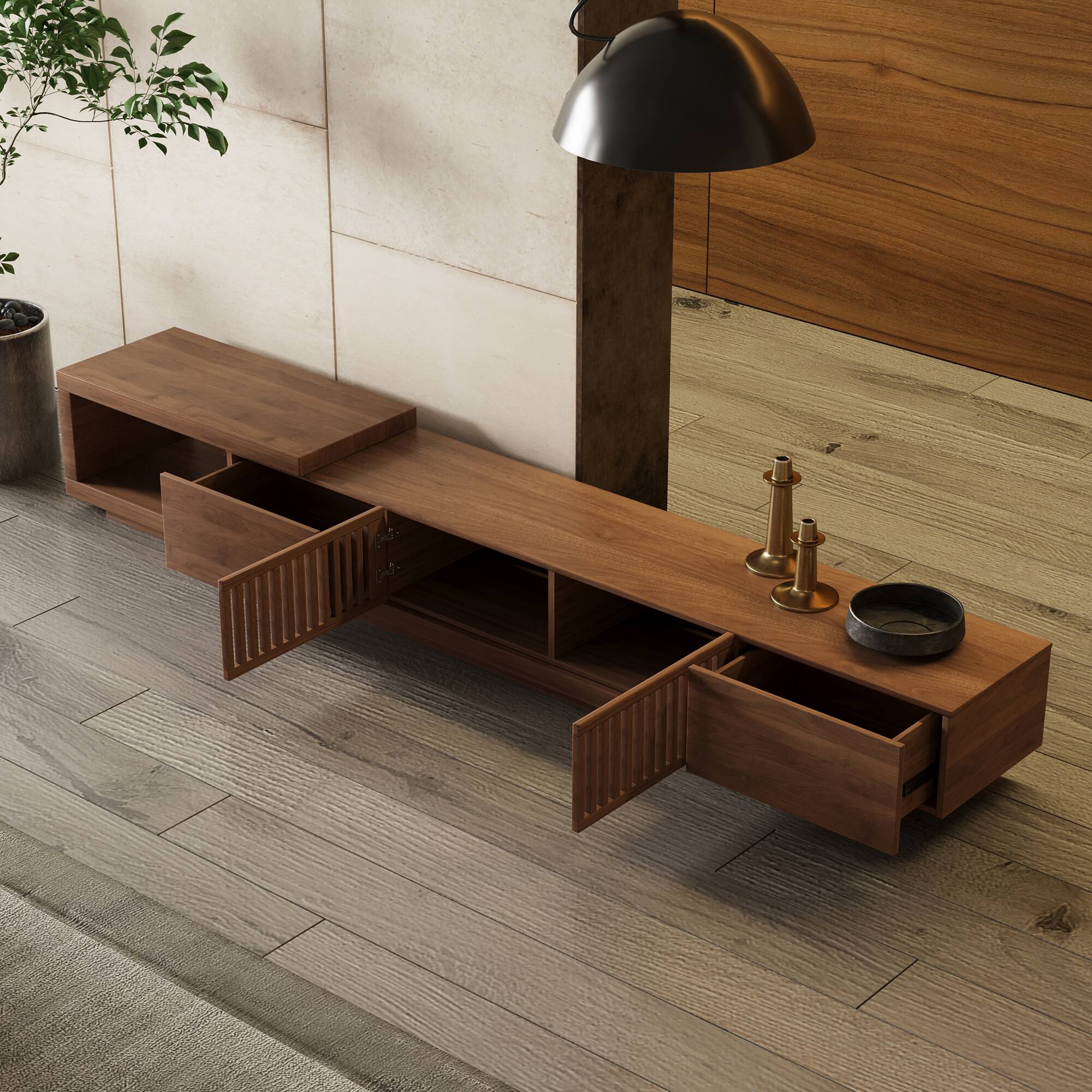 Alt View 1. luck idea - 78.54" Extendable TV stand, and Media Console & Entertainment Centers with Large Storage Space - Walnut color.