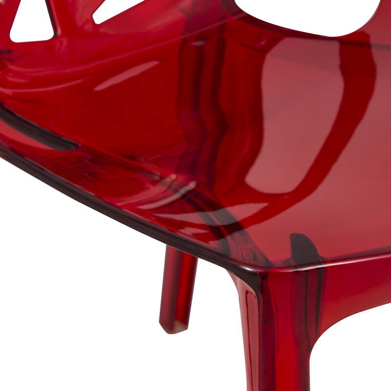 Alt View 4. LeisureMod - Cornelia Modern Stackable Accent Dining Chair with Cut Out Backrest Design for Dining Rooms or Patios - Transparent Red.
