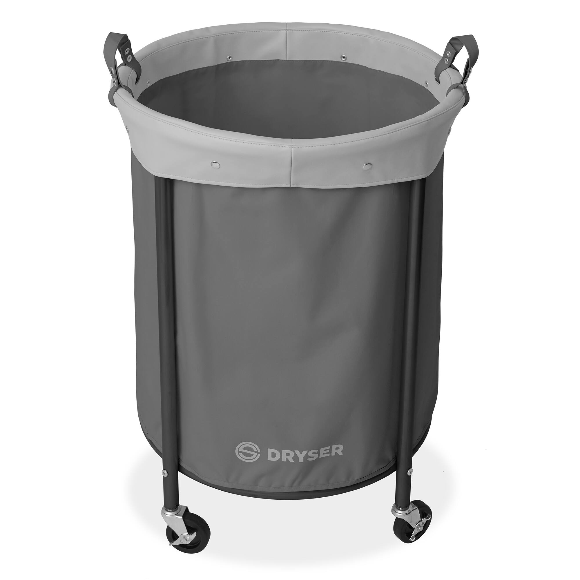 Alt View 1. Dryser - Commercial Round Rolling Canvas Bin Laundry Hamper on Wheels - Grey.