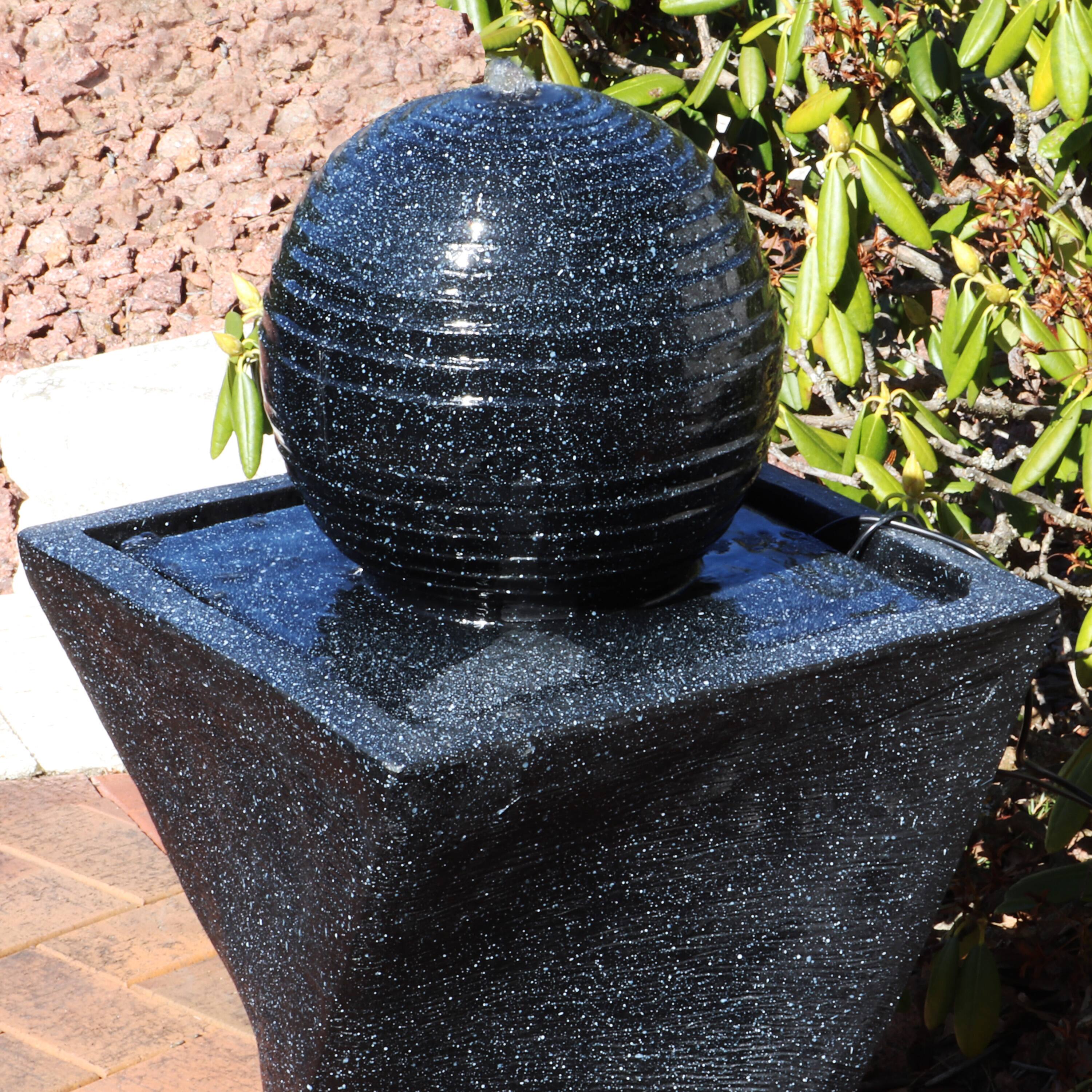 Alt View 8. Sunnydaze - Ball Solar Water Fountain with Battery/LED Lights - 32 in - Black.