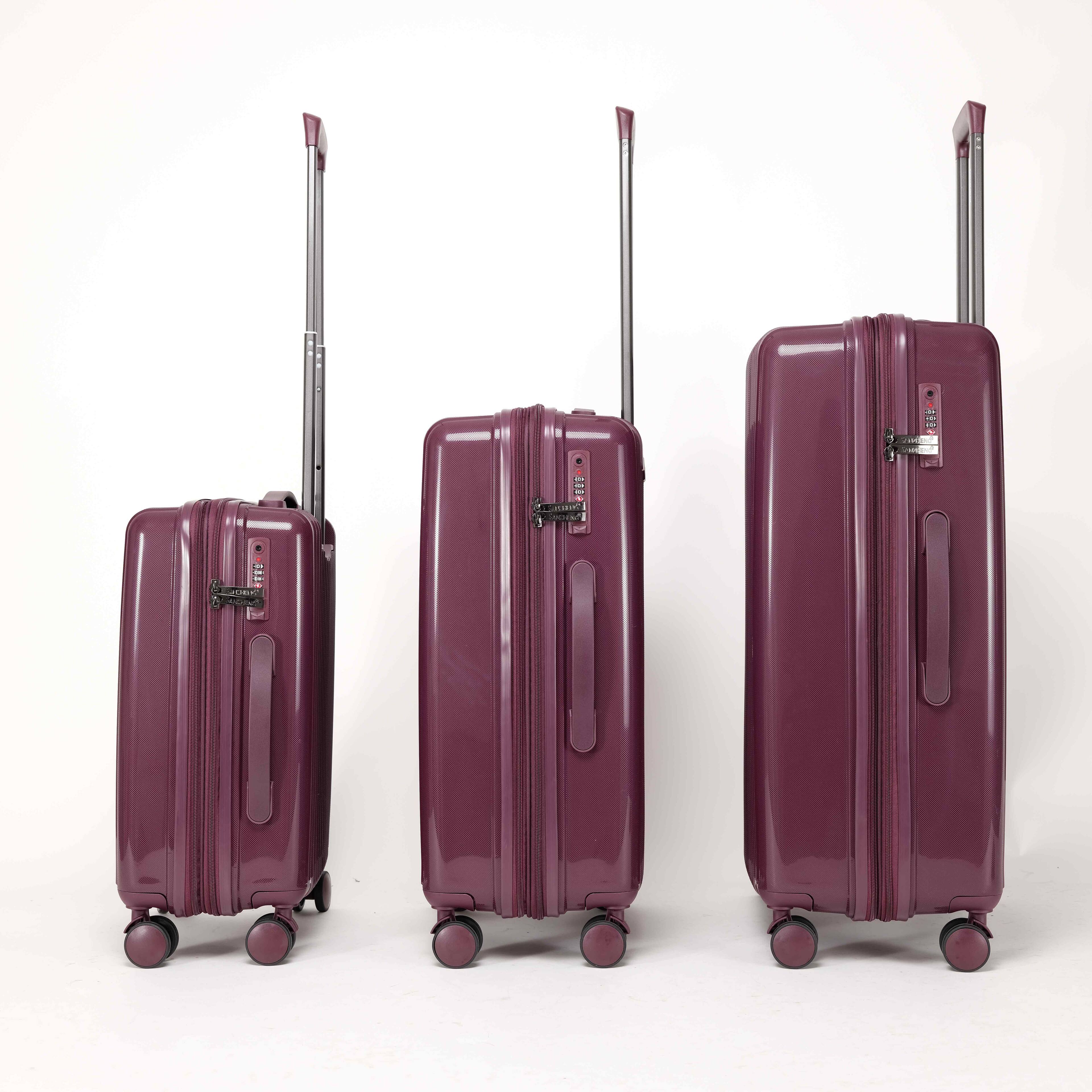 Angle. LOVMOR - Lovmor 3-Piece PP Luggage Set 20/24/28"  Spinner - Dark Purple.