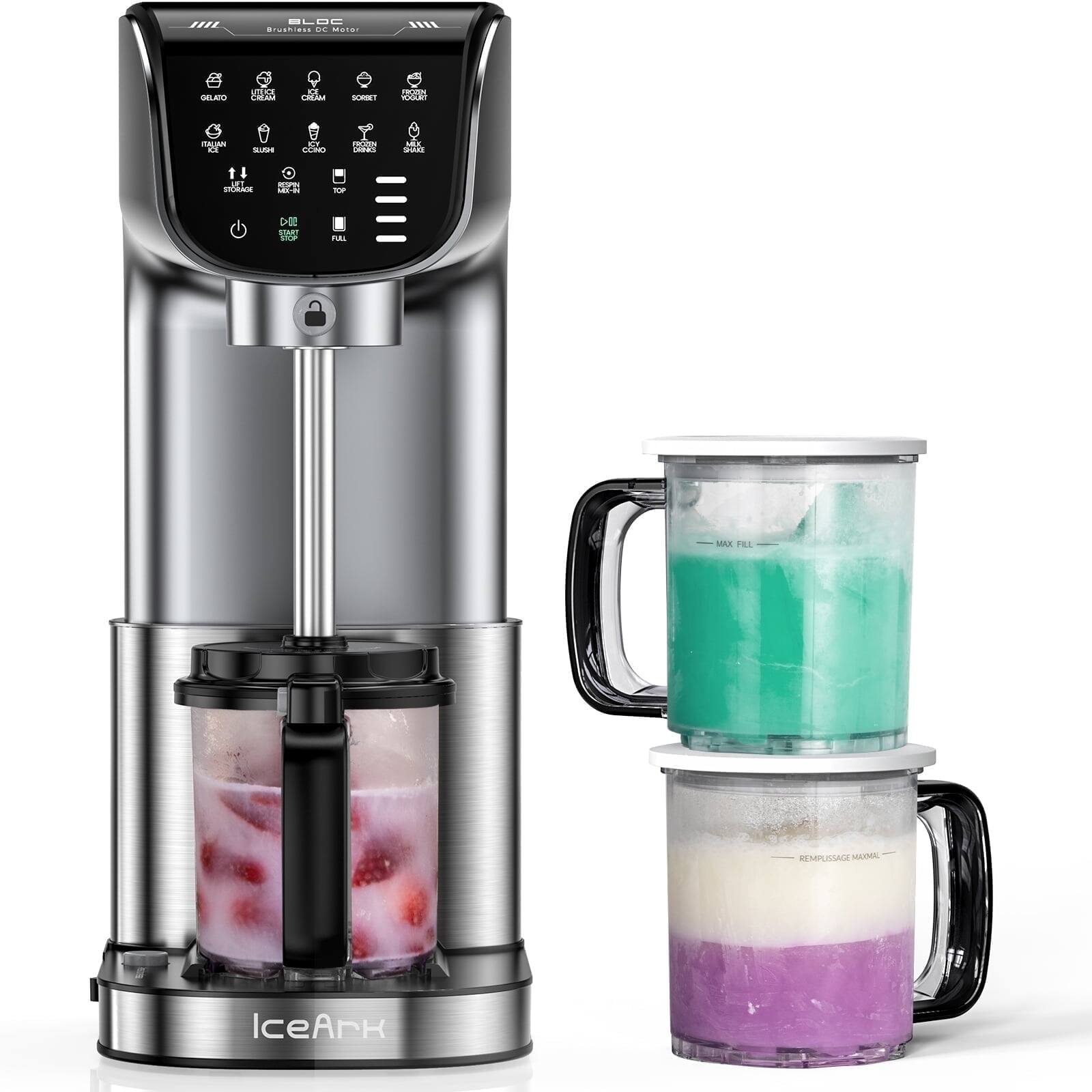 Jeremy Cass - 11-in-1 19.2 oz Ice Cream & Frozen Treat Maker with 3 Deluxe Pints with Storage Lids, Mix-in - Stainless Steel