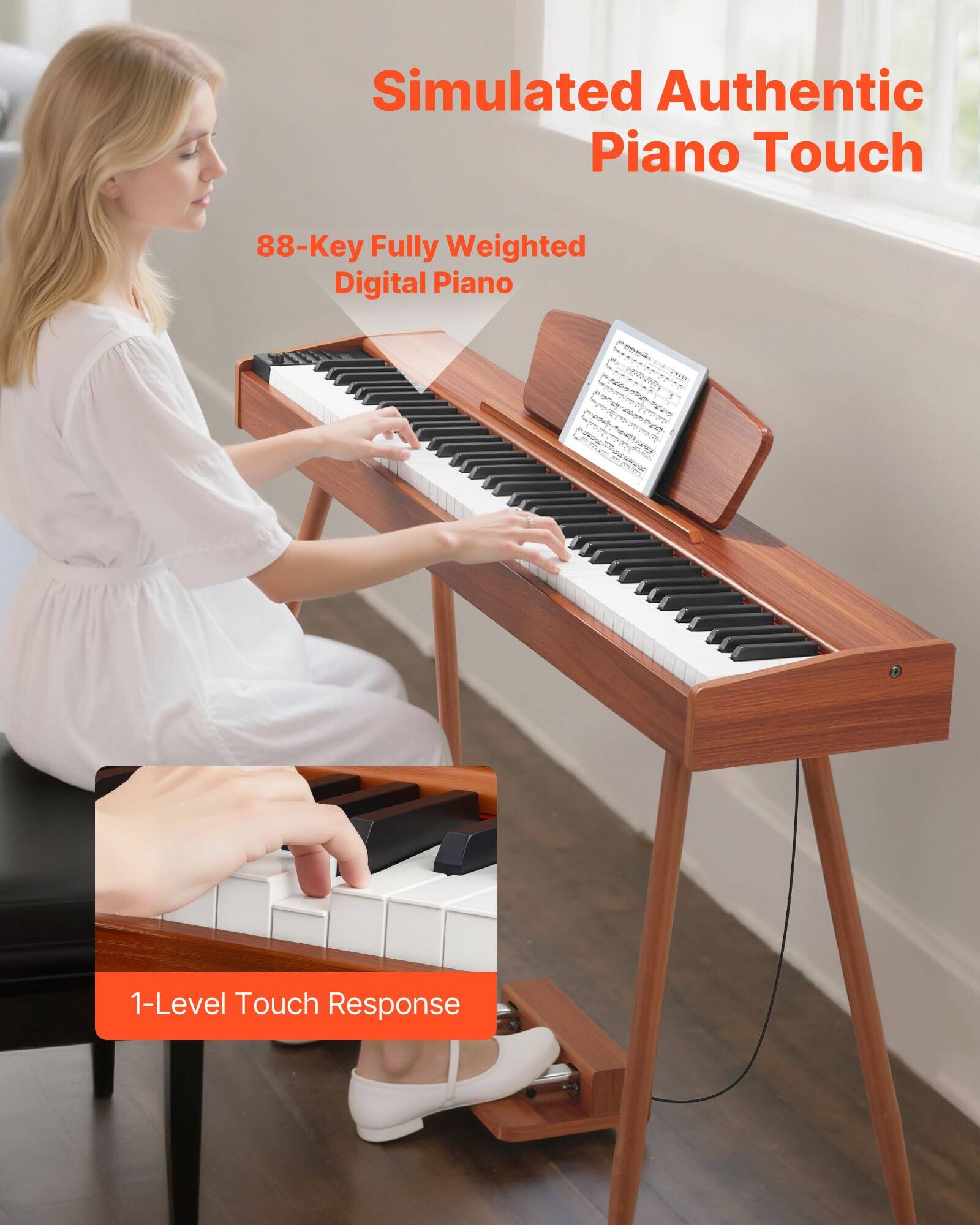 Simulated Authentic Piano Touch

88-Key Fully Weighted Digital Piano

1-Level Touch Response