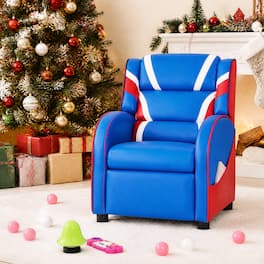 Costway - Kids Recliner Chair Gaming Sofa PU Leather Armchair w/Side Pockets Blue - Blue