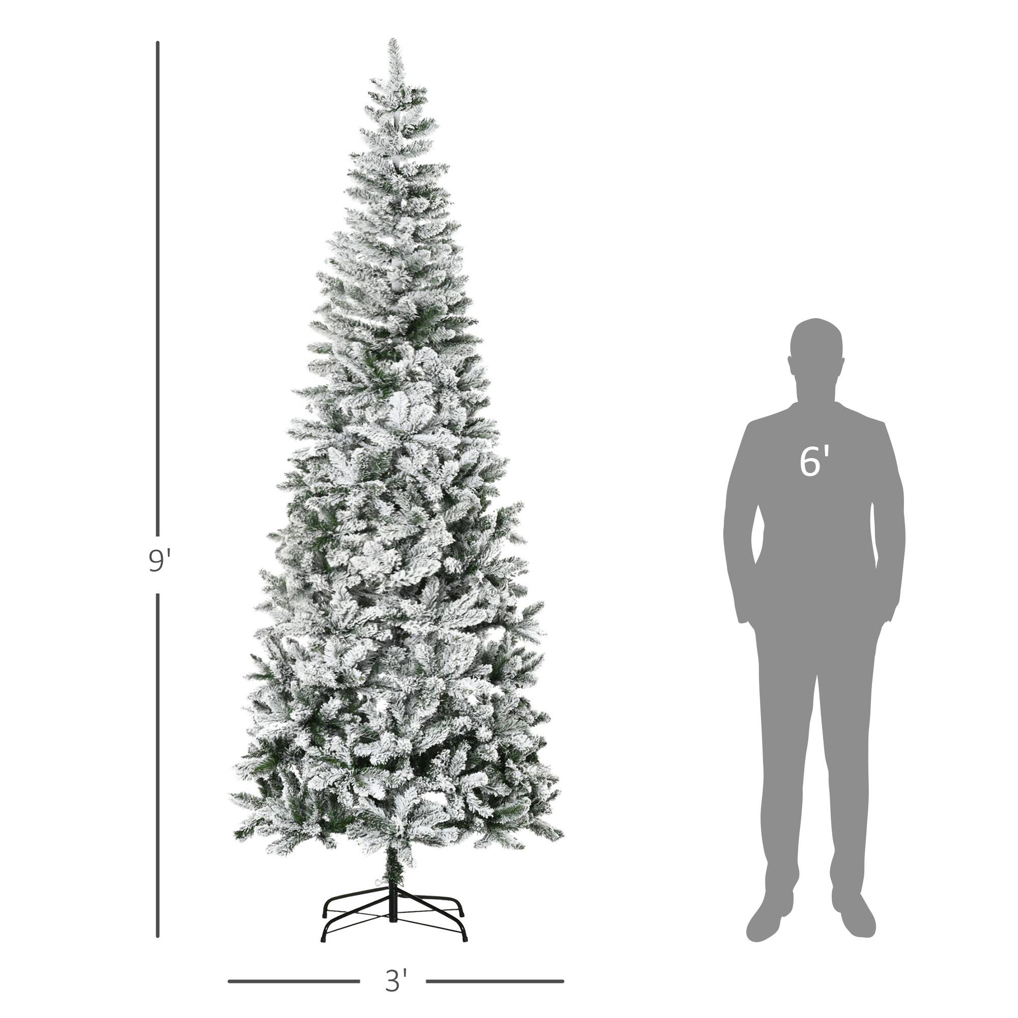 Alt View 2. Homcom - Unlit Snow-Flocked Slim Pine Artificial Christmas Tree with Realistic Branches and 1084 Tips - Green.