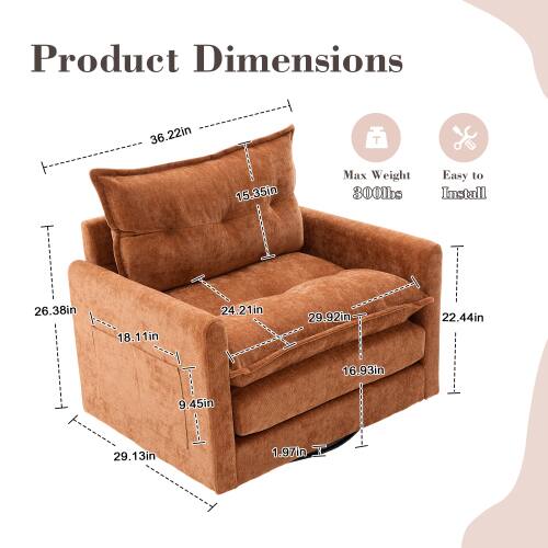 Product Dimensions  
36.22in T x 15.35in  
Max Weight 300lbs  
Easy to Install  

Dimensions:  
26.38in x 18.11in x 24.21in x 29.92in x 22.44in x 16.93in x 9.45in x 29.13in x 1.97in