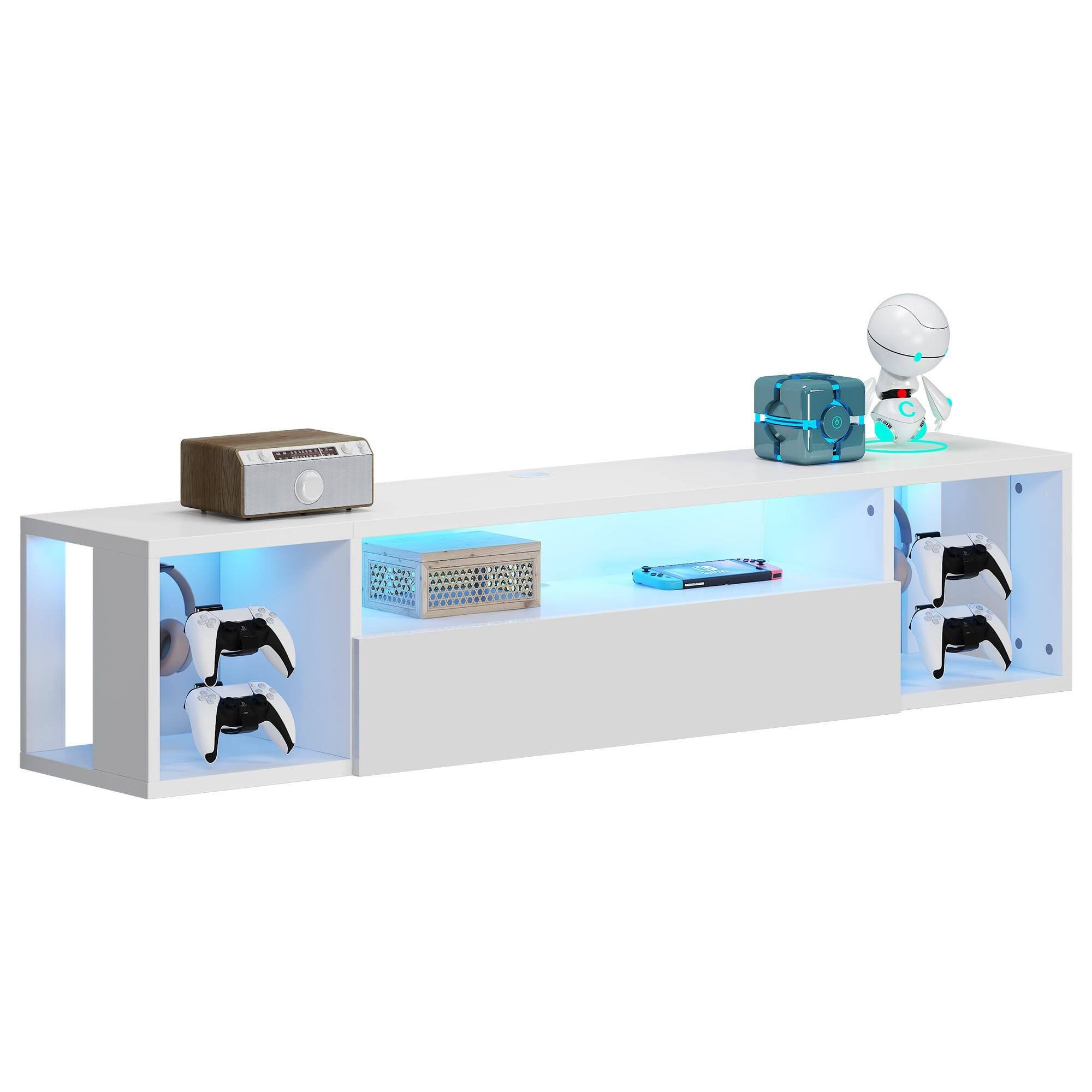 Angle. Spaco - Spaco 55" Gaming TV Console with LED Lights, 4 Controller and 2 Headphone Hooks, Hidden Storage Cabinet for Game Room - White.