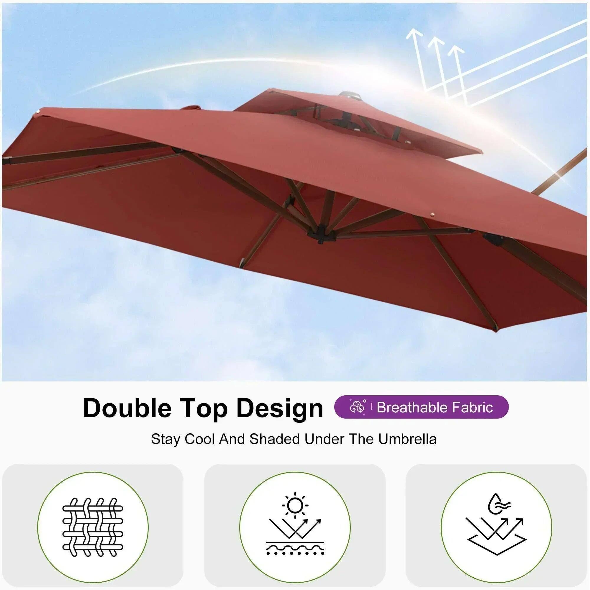 Double Top Design  
Breathable Fabric  
Stay Cool And Shaded Under The Umbrella