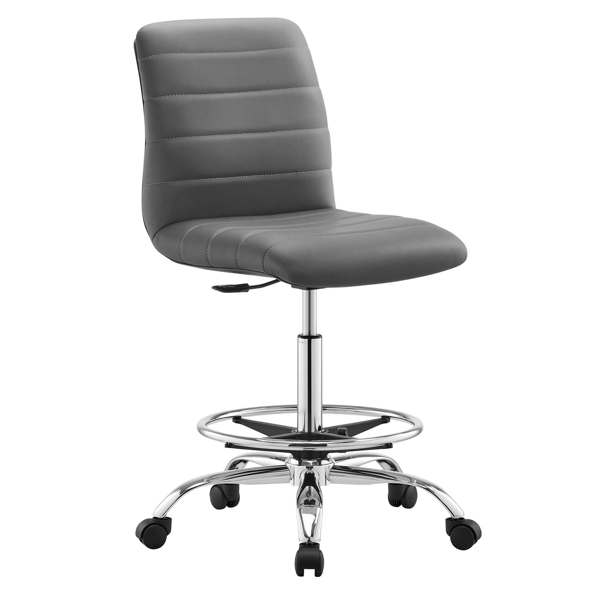 Angle. Modway - Ripple Armless Vegan Leather Drafting Chair by Modway - Silver Gray.