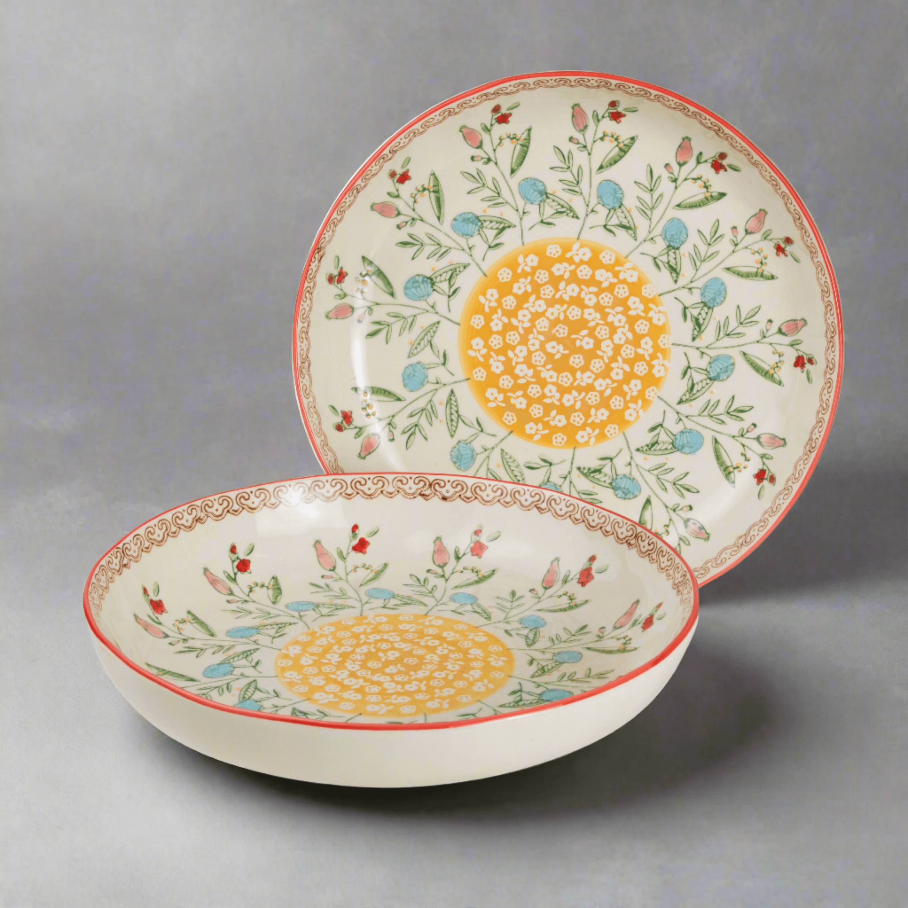 Left. Euro Ceramica Home - Ella 2 Piece Entree Bowls Set - Red - Red.