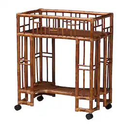 bali & pari - Tahlia Marbled Tortoise Rattan Kitchen Cart with Open Shelf - Marbled Tortoise Brown