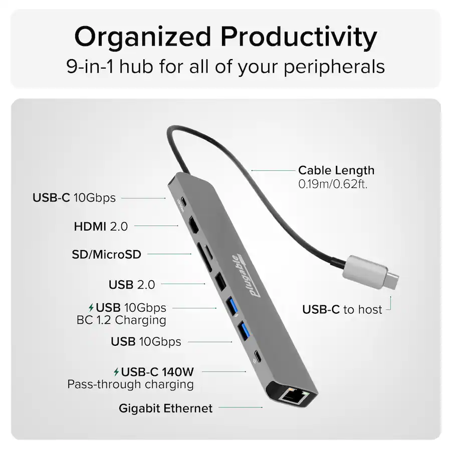 Plugable USB C Hub 9 In 1 Docking Station 140W Charging 4K 60Hz plugable-usb-c-hub-9-in-1-docking-station-140w-charging-4k-60hz