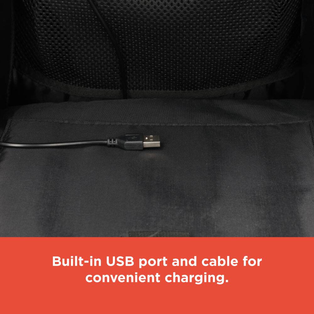 Built-in USB port and cable for convenient charging.