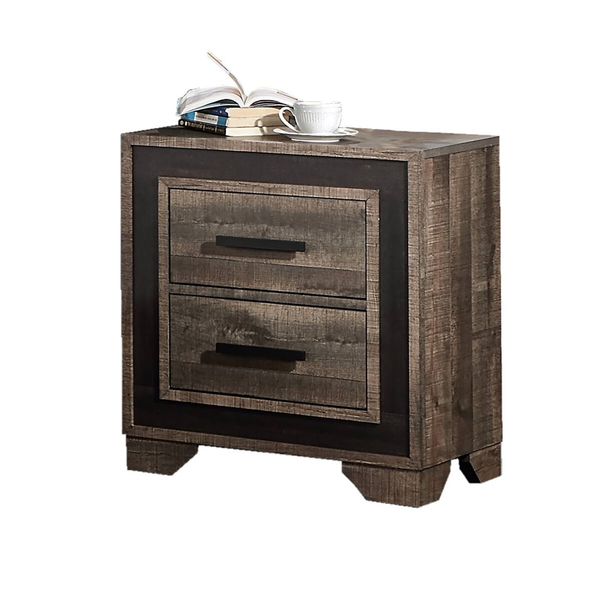 Angle. Loheer - Loheer Oak Finish Nightstand, Two Drawer Bedside Table for Bedroom and Guest Room - Oak.