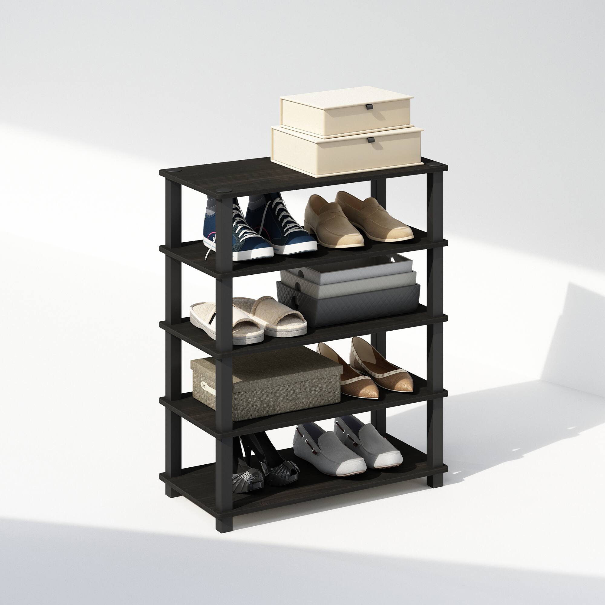Alt View 3. Furinno - Turn-S-Tube 3-Tier Multipurpose Stackable Shoe Rack, Set of 2 - Espresso/Black.