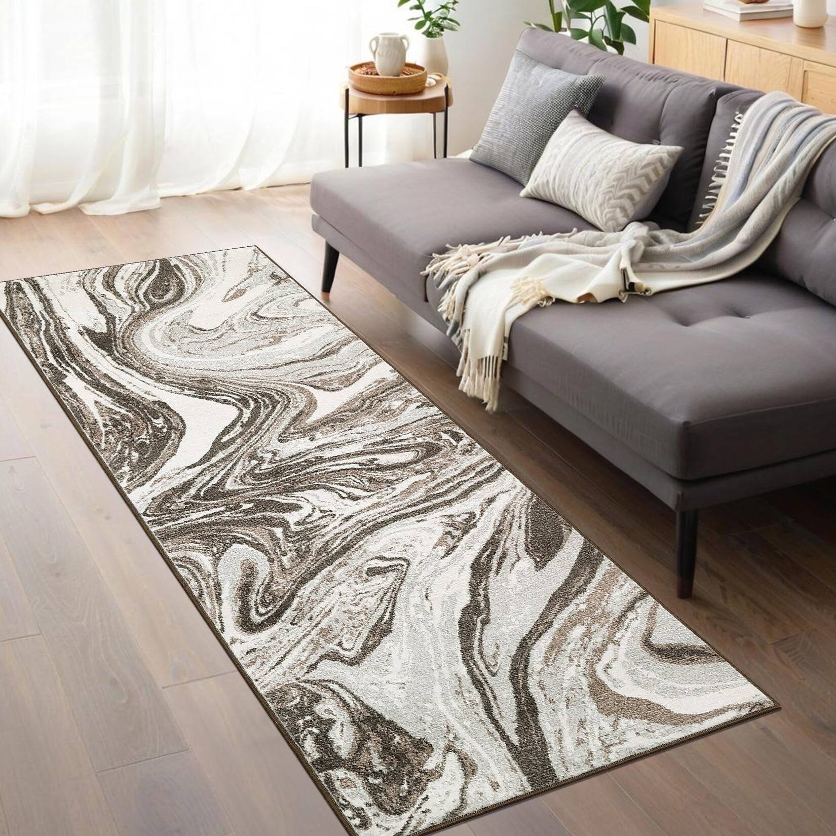 Homhougo 2x6 Modern Abstract Runner Rug, Washable, Stain Resistant, Low ...