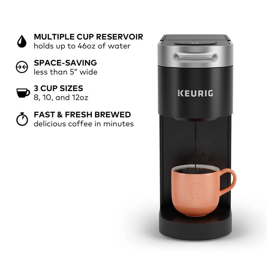 - **MULTIPLE CUP RESERVOIR**  
  holds up to 46oz of water

- **SPACE-SAVING**  
  less than 5" wide

- **3 CUP SIZES**  
  8, 10, and 12oz

- **FAST & FRESH BREWED**  
  delicious coffee in minutes