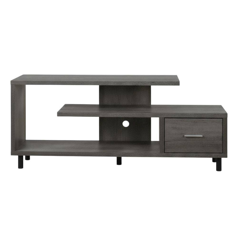 Alt View 3. FurniFact - Gray TV stand with 1 drawer and shelves for 65-inch TVs, modern style - Gray.