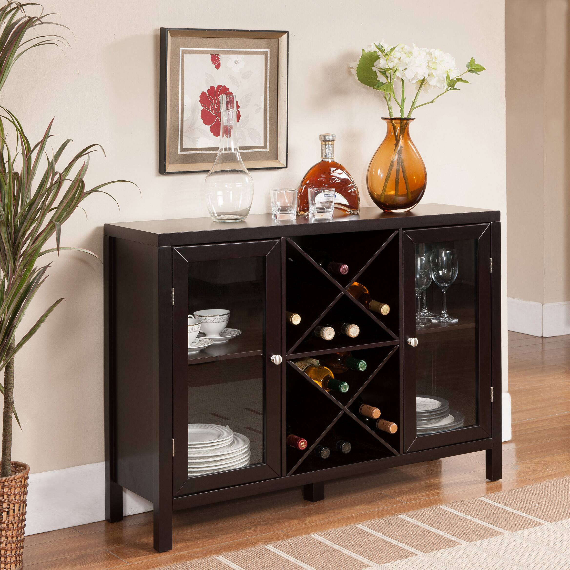 Kings Brand Furniture - Wine Bar Cabinet for Liquor and Coffee Buffet, Sideboard with Storage Shelves - Dark Brown