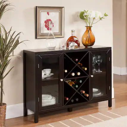 Front. Kings Brand Furniture - Kings Brand Furniture Wine Bar Cabinet for Liquor and Coffee Buffet, Sideboard with Storage Shelves - Dark Brown.